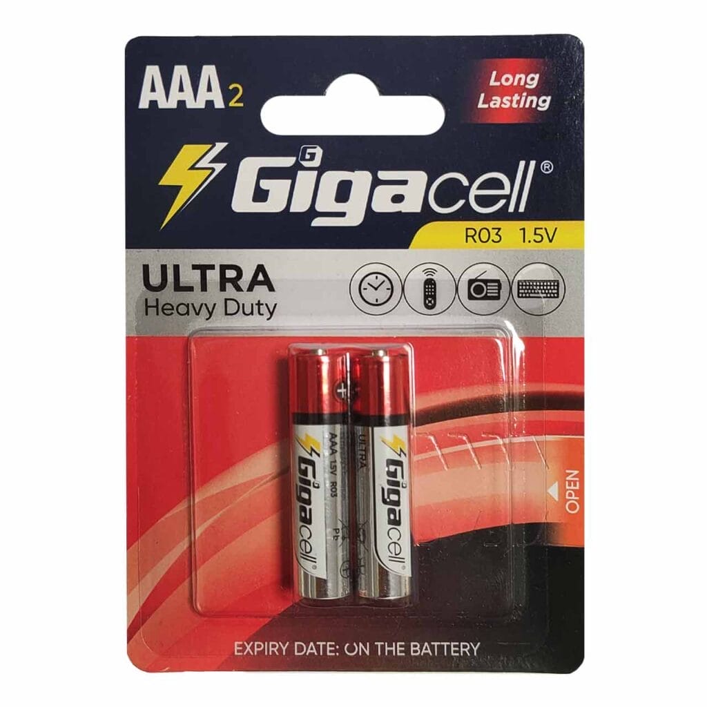 باتری نیم قلمی گیگاسل مدل Gigacell Ultra Heavy Duty R03 بسته دو عددی